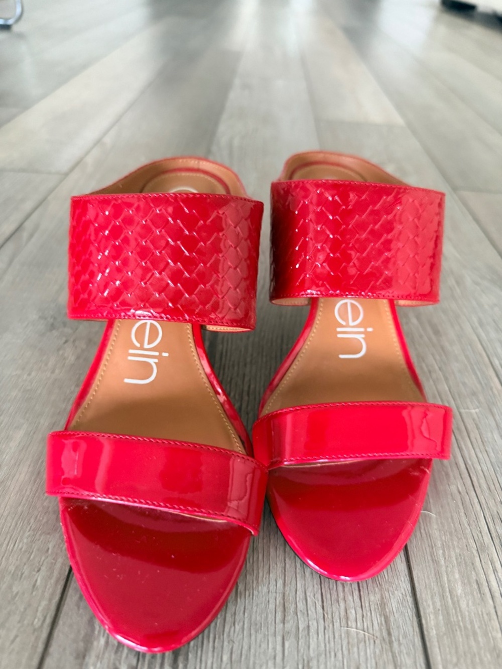 Calvin Klein Red Patent Woven Heeled Sandals Size 8